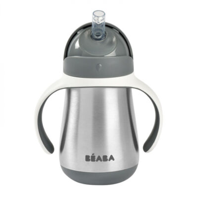 Cana cu pai din inox Beaba 250 ml Mineral Grey