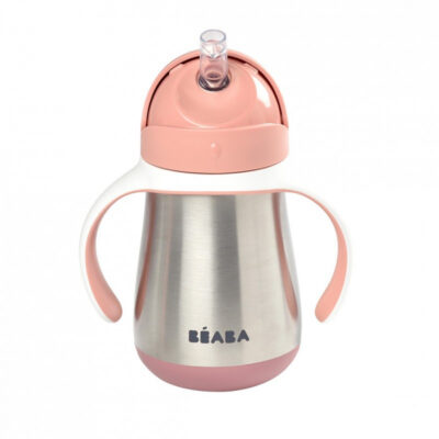 Cana cu pai din inox Beaba 250 ml Old Pink