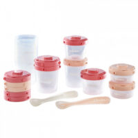 Set 12 recipiente ermetice si 2 lingurite silicon Beaba Pink