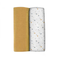 Set 2 Museline Beaba bumbac 120x120 cm Honey Yellow Starry Night