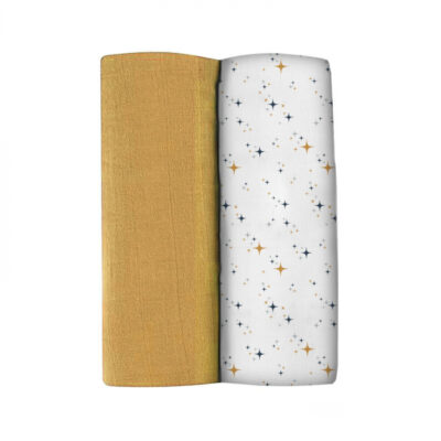 Set 2 Museline Beaba bumbac 120x120 cm Honey Yellow Starry Night